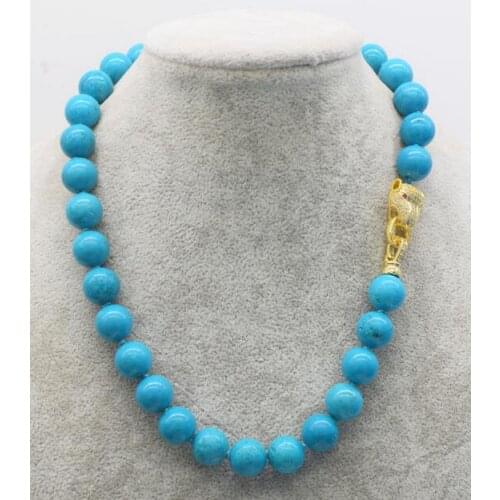 Howlite blue round beads 12mm 18" necklace leopard hook 36"