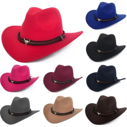 Fashion Metal Cow Head Western Cowboy Hat Autumn and Winter Woolen Jazz Caps Felt Hats Unisex Top Cap Clothing Accessory Gift
