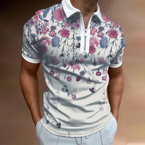 Men Casual Multi-color Patchwork Tops Fashion Zip-up Turn-down Collar Male Polo Shirt Vintage Short Sleeve Polo Shirt Streetwear