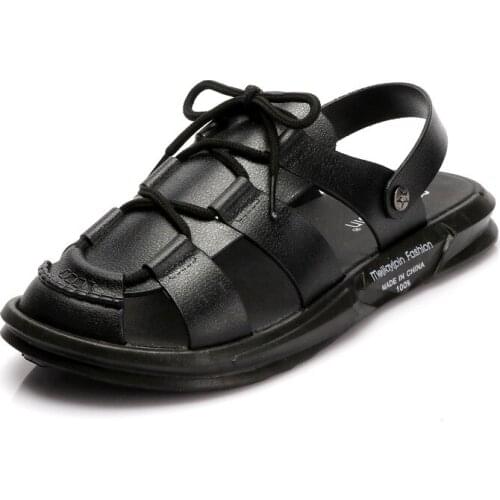 New Arrival Mens Sandals for 2021 Summer Solid Hollow Out Hole Breathable Male Slippers Soft Leather Non-skid Outdoor Boy Shoes