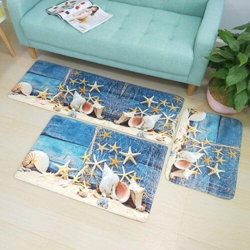 Multi Sizes Mediterranean Style Bathroom Carpets Bath Mat Set Thicken 3D Printed Bathroom Floor Carpets Toilet Rugs WC Doormat