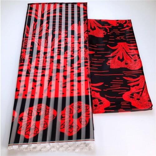 Newest!!! 2+4yards organza african silk fabric hot selling wax print organza with 2yards silk blouse matching silk wax design