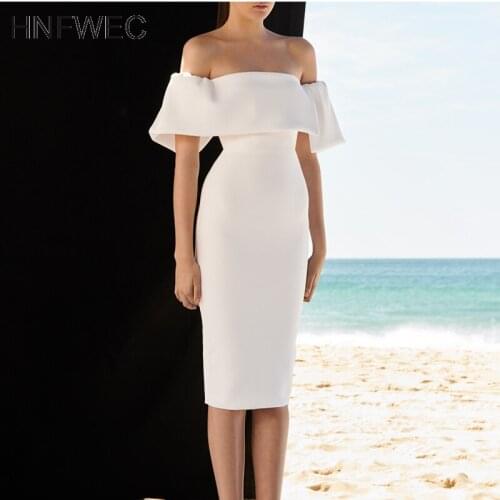 2020 New Spring Fashion Tide Formal High Quality Elegant White Short Sleeve High Wasist Slash Neck Long Dress Women K695