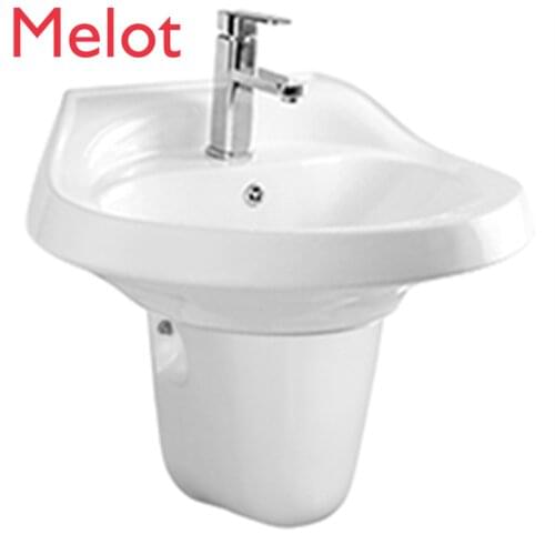 New Design Rectangular Fashion Model Classical Bathroom Washing Wall Hung Mounted Two Pieces Half Pedestal Basin