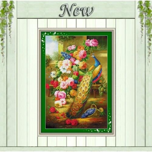 Peacocks in flower garden,Wealth & honour Decor,Pattern print on canvas DMC 11CT 14CT Cross Stitch kit,needlework Set embroidery