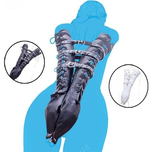PU Leather Arm Harness Armbinder Sleeve,Binder Gloves Restraint, Arms Behind Back Costume Accessory,BDSM Cosplay Adult Sex Toys