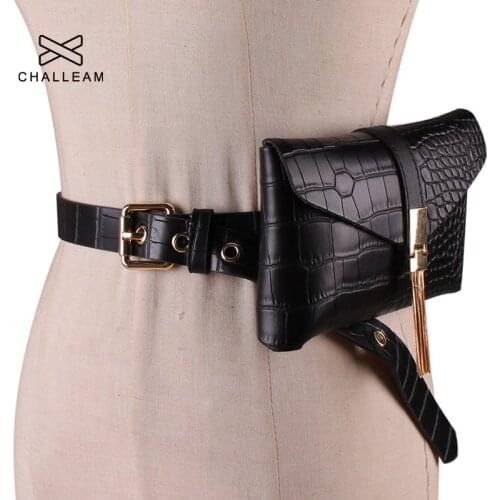 New Ladies Fashion Black White Fanny Packs Tassel Waist Pack Phone Pocket Leather Belt Bag For Women PU Wild Waist Bags G141