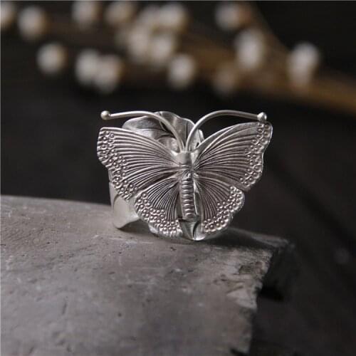 Silver butterfly ring opening Thailand Tefo Chiang Mai imported handmade silver ring S925 Sterling Silver Ring