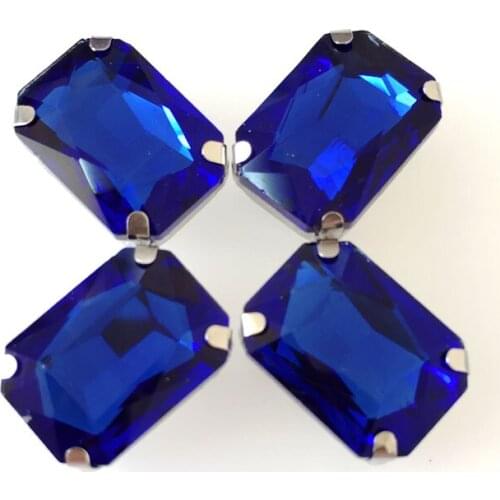 Royalblue Rectangular shape glass sew on rhinestones,Silver bottom loose rhinestone DIY clothing accessories