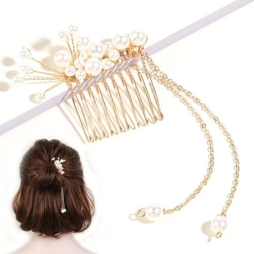 Silver Color Pearl Crystal Wedding Hair Combs Hair Accessories for Bridal Tassel Headpiece Women Bride Hair Ornaments Jewelry