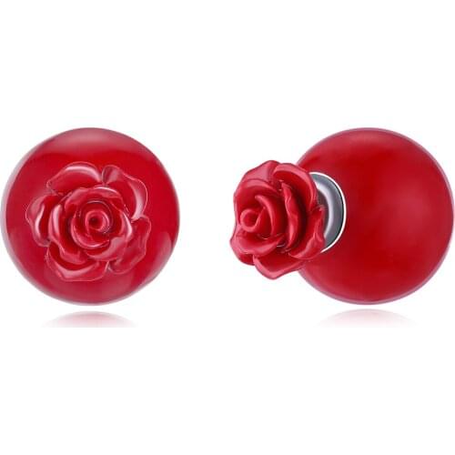 ZEMIOR Romantic Red Flower Stud Earrings For Women 925 Sterling Silver Earring Wedding Female Jewelry New Arrival Hot Sale