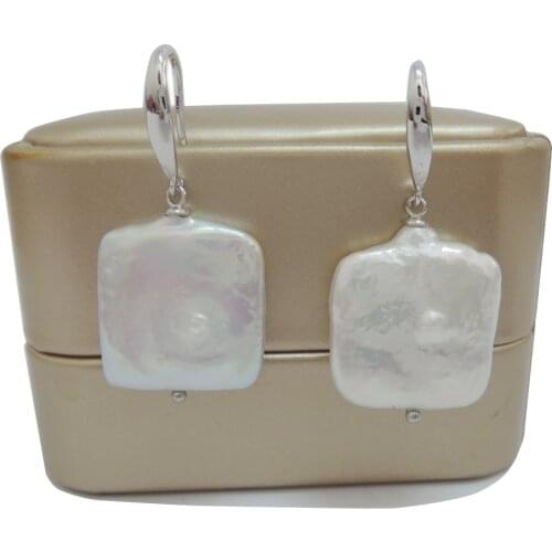 100% freshwater black pearl earring with 925 silver hook -- AAA square Pearl,18-20 mm big baroque pearl earring