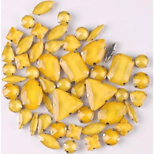 Silver claw settings 50pcs/bag shapes mix jelly candy Topaz glass crystal sew on rhinestone for garment shoes bags diy