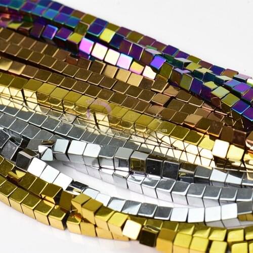 STENYA 3mm Gem Natural Stone Beads Cube Shape Hematite Spacers Long Necklace Charms Tassels Earrings Bracelet Jewelry Findings