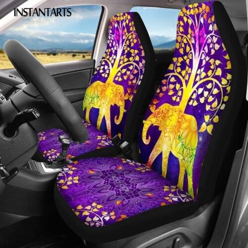 INSTANTARTS Elephant and Colorful Tree Print Heavy-Duty Car Seat Covers Universal Car Interior Decor Vehicle Seat Cushion Soft