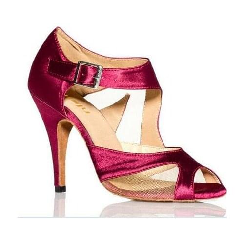 2017 Brand Womens Latin Dance Shoes Satin Ballroom Dancing Shoes Salsa Party Square Shoes 8.5cm High Heels Plus Size