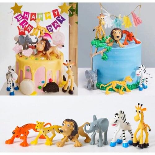 6PCS/set Forest Theme Cake Decora Zebra Elephant Lion Giraffe Tiger Leopard Animal Small Ornaments Car Model Childrens Toys