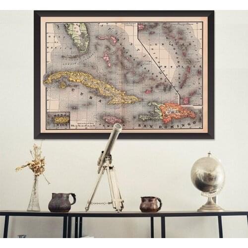 Vintage Cuba, Jamaica, Haiti Map Poster Canvas Painting Office Wall Decoration Picture Mural Retro Prints Living Room Home Decor