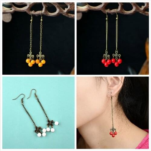 Yunnan National Classical Copper Alloy Crystal Earrings Korean Simplicity Temperament Retro Long Eardrop For Women Jewelry Gift