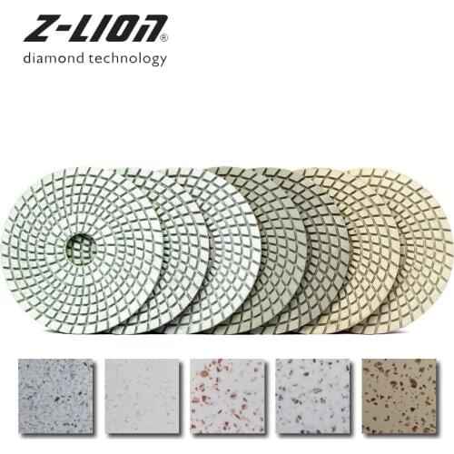 Z-LEAP 4" 7 Pieces Diamond Polishing Pad For Artificial Quartz Stone Countertop Floor Tiles Edge Sanding Pads