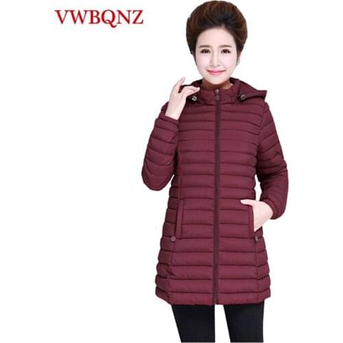 Winter Women Hooded Jacket Warm Overcoat Plus size L-6XL Fashion Slim Thin Down cotton Mother Medium long Ladies Coat Casual Top