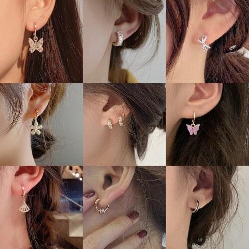 Origin Summer Korean Fashion Butterfly Sector Bowknot Dangle Earings for Women Exquisite Rhinestone Flower Earings Jewelry Hot