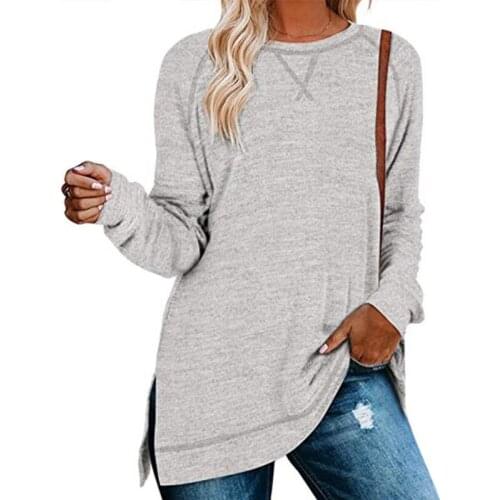 Autumn Women Sweatshirt Cross Loose Round Collar Pullover Tops Temperament Commutes Pure Color