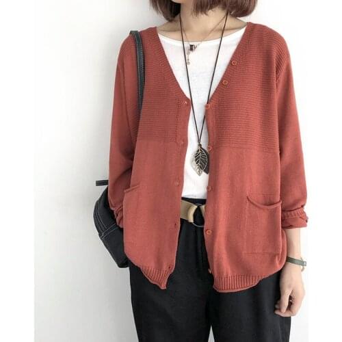 Women Knit Sweater Thin Autumn Cardigan V-Neck Long Sleeve Solid Clothes Thin Loose Jacket Female Short Pocket Outerwear
