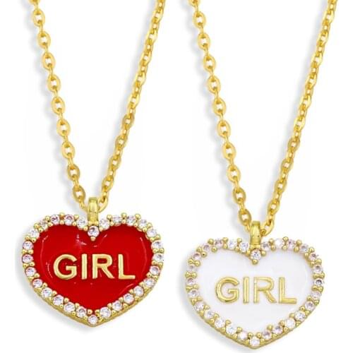FLOLA Gold Chain Copper CZ Heart Necklace Pendant For Women Crystal GIRL Letter Necklace Jewelry For Women ​nkew06