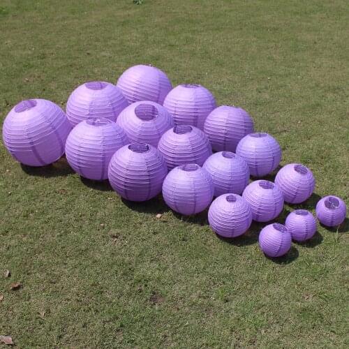 10 Pieces 6-8-10-12-14-16 Inch Beautiful Light Purple Chinese Paper Lanterns For Party and Wedding Decoration Hanging Paper Ball