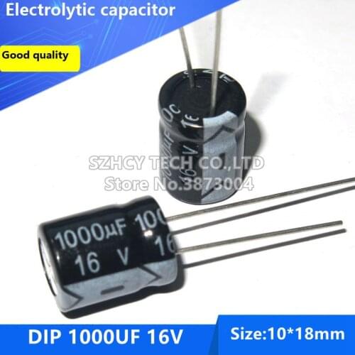 100pcs DIP 1000UF 16V 10*18 Electrolytic capacitor
