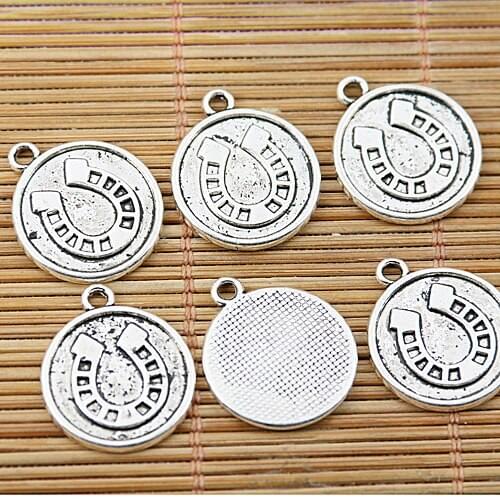 20pcs tibetan silver tone round U pattern charms EF1544