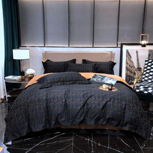 2021 Luxury 1000TC Cotton Bedding Set Jacquard Bed Linens Flat Sheet Set Black Bedclothes Queen/King Size Bed Cover 4pcs