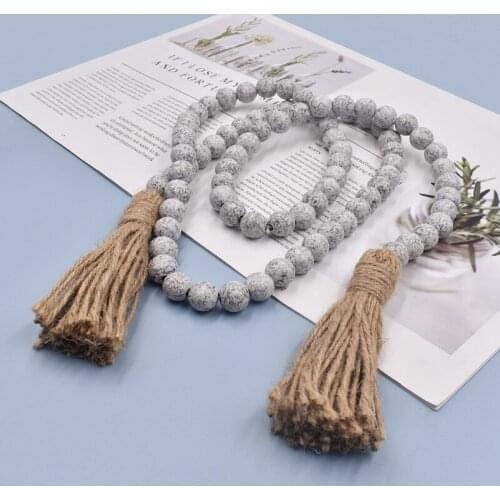 84pcs 16mm Beaded Garland with Tassel, Home Decorative Prayer Beads. for Entryway Table, Farmhouse Tray Decor