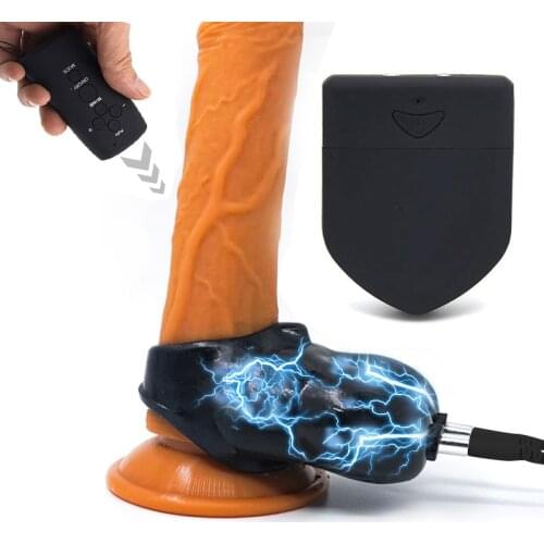 Wireless Remote Electric Shock Penis Stimulation Ring Scrotum Squeeze Sleeve Sex Ball Stretcher Bdsm Chastity Cage Male Sex Tool