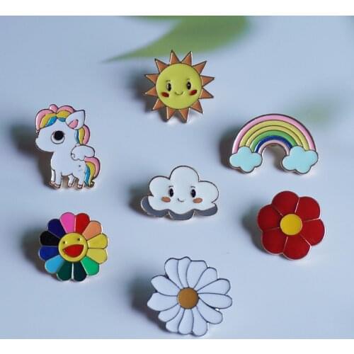 Cute mini Brooches Lapel Pins Shirt Denim sun flower cloud animal Badges Fashion Jewelry Gifts for Women Men Enamel Pin