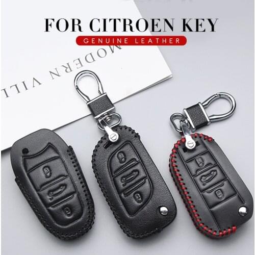 Car Key Case Cover For Citroen C3 C4 Grand Picasso Cactus Pallas Berlingo C5 X7 Aircross DS3 DS4 DS5 Leather Key Ring Shell