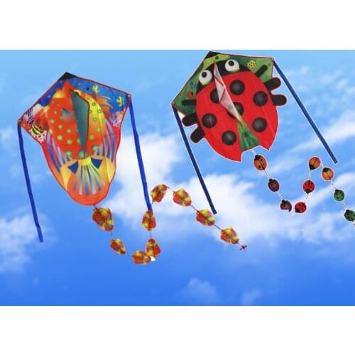 Cartoon Children Flying Fish Kite Ladybug With Kite Reel Parent-child Interaction Large Outdoor Kite Toy