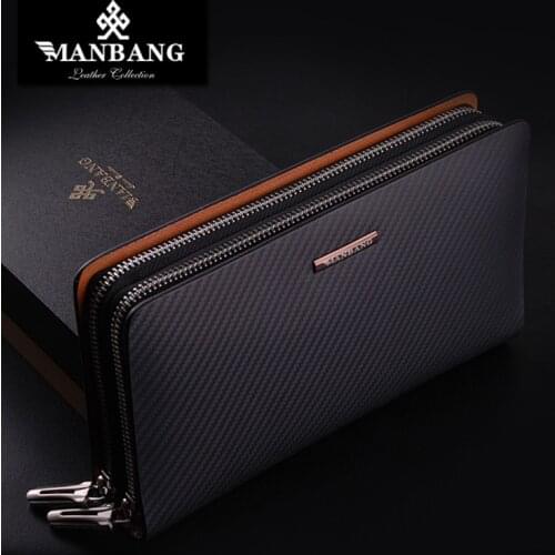 Long Mens Clutch Men Genuine Leather Clutch Bags Solid Zipper Designer Male Long Wallets Luxury Black Fashion Purse MBS8390