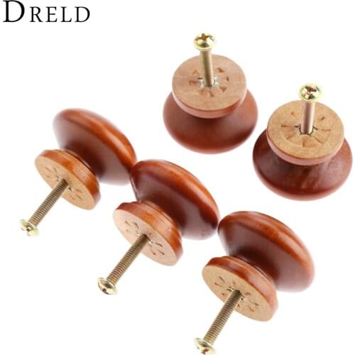 DRELD 5Pcs Brown Wooden Furniture Handles Furniture Hardware Wood Cabinet Knobs and Handles Kitchen Drawer Wardrobe Door Pulls