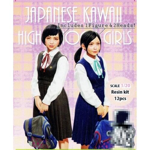 Resin Figure 1/20 Scale Model Kit Kawaii Japanese Student Ver.2 with Two Heads Assembly Models Kit Colorless Self-Assembled Toy