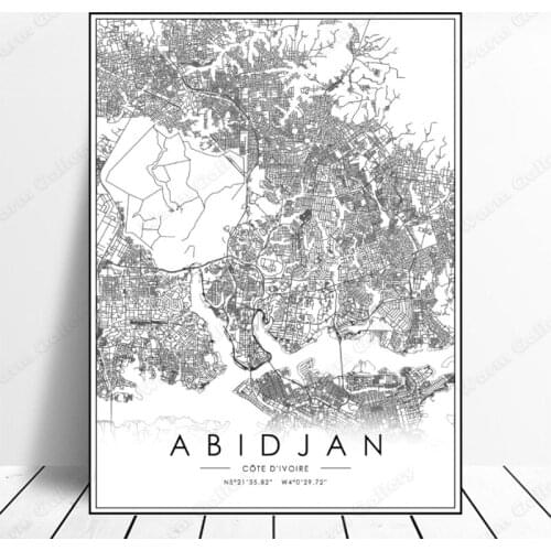 Cote Divoire city Abidjan map Nordic Living Room Decoration Canvas Poster Modern Home Decor Art Print Painting