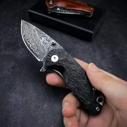 Pocket knife Free shipping sharp Damascus steel imports blacksmithing camping tool wood handle outdoor self-defense knife