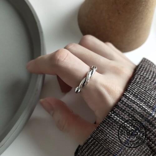 S925 Sterling Silver Rings For Women Opening Adjustable Twist Line Braided Retro Female New Design Fashion Party Jewelry INEFFA