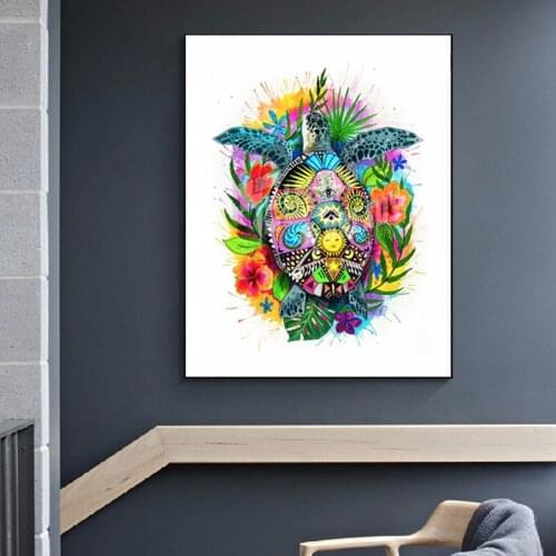 Colorful Abstract Animal Tortoise Poster Plant Flowers Canvas Painting Nordic Home Decoration Painting Wall Art Mural Pictures