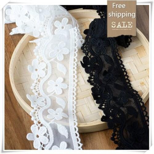 5Yard/lot DIY handmade lace trim clothing dress tablecloth accessories mesh embroidery cotton lace fabric 6cm black white