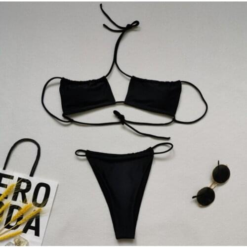 2021 Hot European and American sexy bikini drawstring brings together solid womens split swimsuit