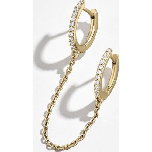 Fashion Crystal 2 Hole Double Piercing Mini Small Huggie Hoop Earring For Women Multicolor CZ Tassel Chain Hoop Earring jewelry