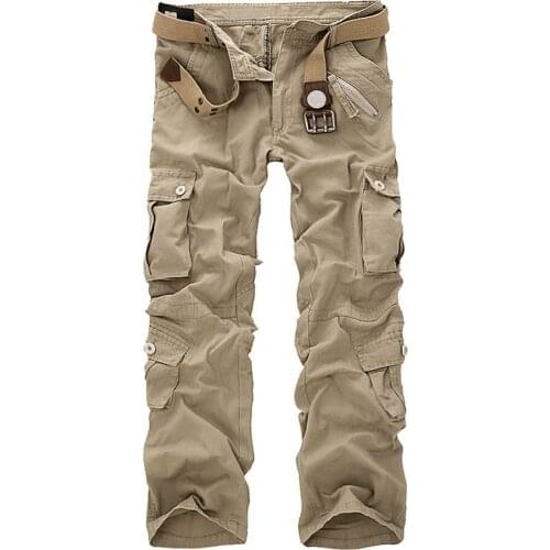 Mens Loose Camouflage Thick Overalls Pants Spring Outdoor Sports Hiking Camping Hunting Multi Pocket Tactical Military Trousers