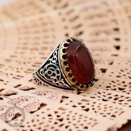 Agate Aqeeq 925 silver mens ring. Mens jewelry stamped with silver stamp 925 All sizes are available